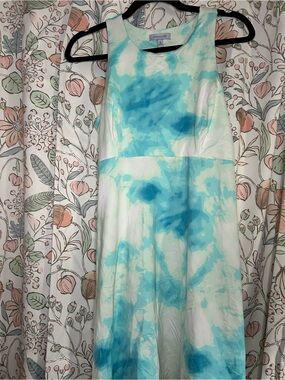 Ocean-Blue Tie-Dye Fit & Flare Dress
